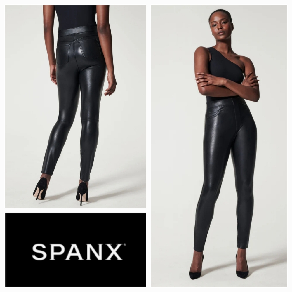 SPANX Leather-Like Ankle Skinny Pant Black Size Small